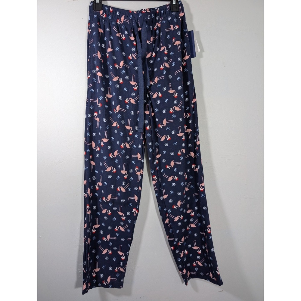 Izod Men's Pajama Sleepwear L Blue Flamingo Christmas Pockets Drawstring‎ New